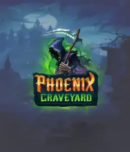 ELK Studios' Phoenix Graveyard game screen, showcasing the mystical graveyard and the legendary phoenix rising from the ashes. Displayed in this image is the slot's unique expanding reel feature, alongside its gorgeous symbols and gothic theme. The artwork conveys the game's theme of rebirth and immortality, making it enticing for those interested in the supernatural.